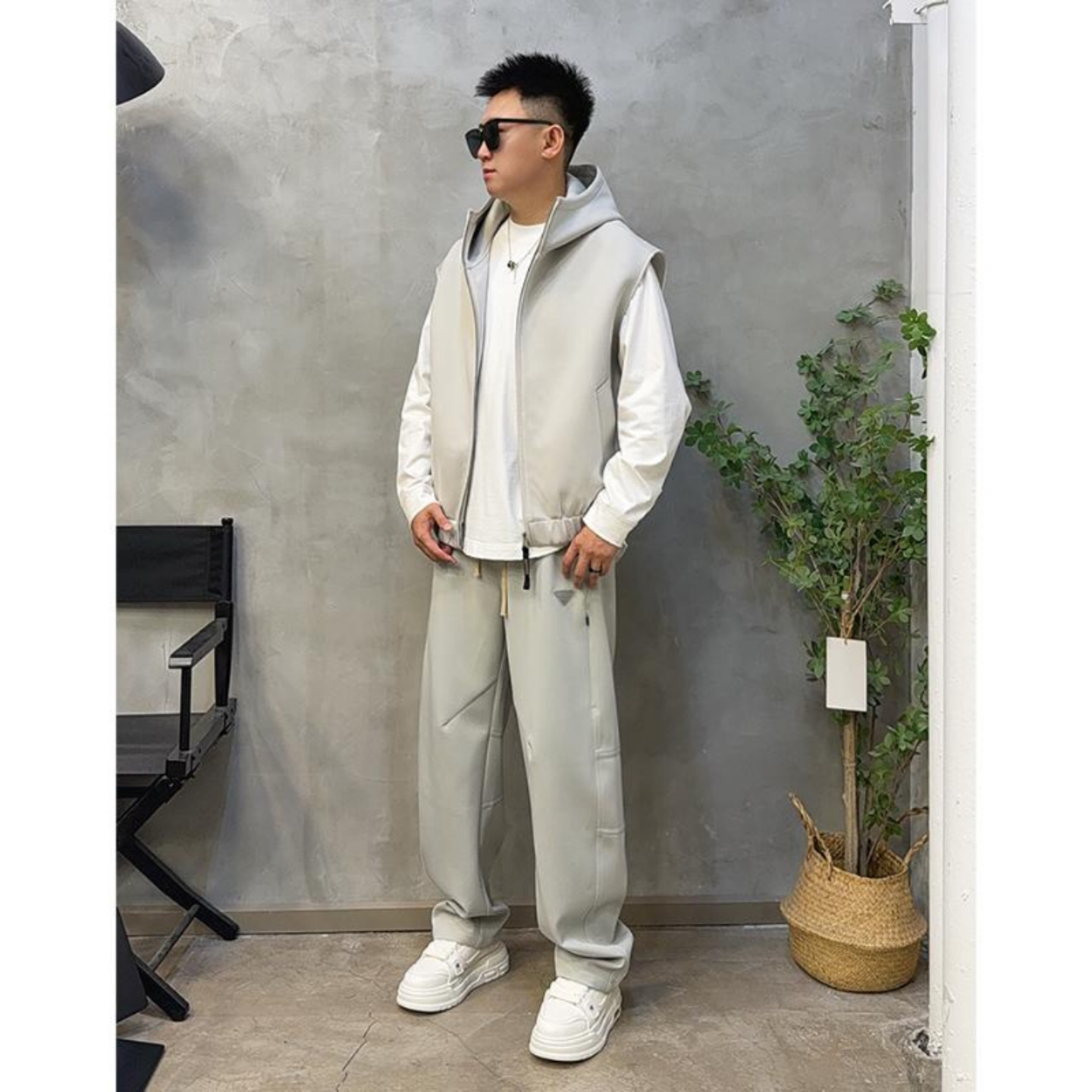 卫衣马甲外套直筒长裤两件套男