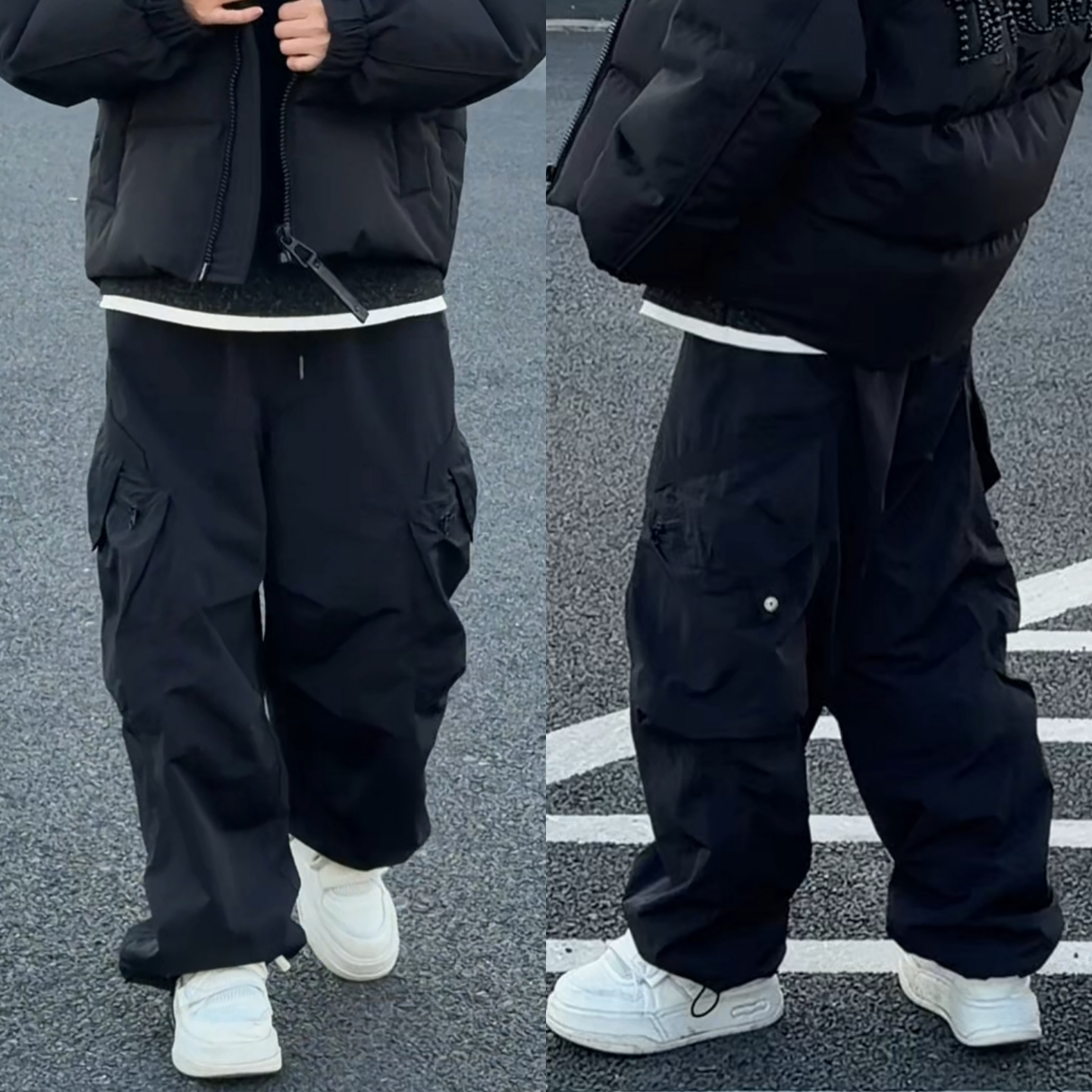 冬季工装风时尚潮流黑色直筒长裤男立体裁剪户外机能多口袋休闲裤