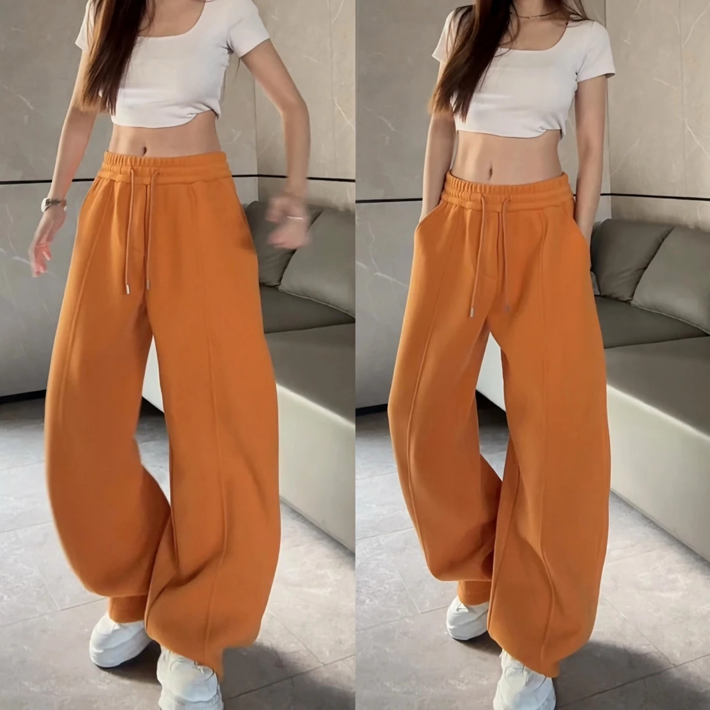 冬季慵懒风休闲简约运动套装半拉链连帽卫衣休闲长裤两件套男女款