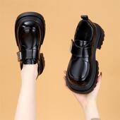 女2025新款 春季 德比单鞋 欧洲站厚底乐福鞋 小个子增高英伦风小皮鞋