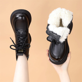 东北抗寒羊毛真皮马丁靴女2025秋冬款 软底显脚小机车短靴大码 4142