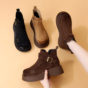 勃肯靴大码 复古绒面短靴时尚 4143 新款 松糕厚底马丁靴女2025年冬季
