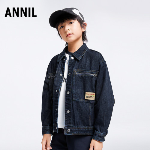 安奈儿童装男童牛仔外套秋时尚休闲全棉工装宽松简约时尚