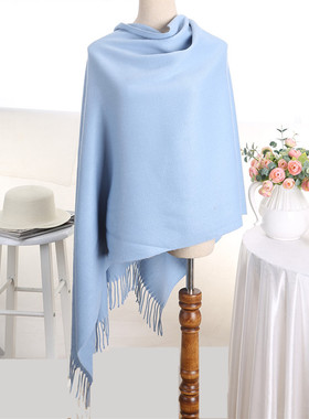 天蓝色系春秋冬保暖披肩围巾男女
