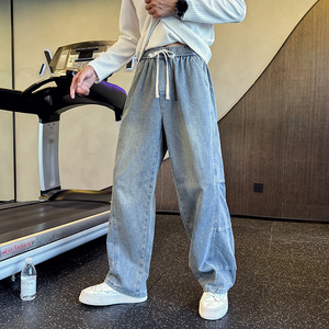 2025秋季新款牛仔裤男直筒宽松高级感弯刀裤拼接款1001B212P58图片