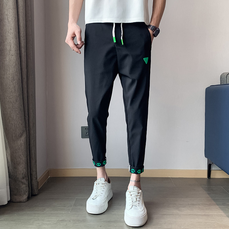 2025春秋男士潮牌卷边休闲裤男九分修身小脚抽绳裤子1001B02P48,男装休闲裤,星座1001
