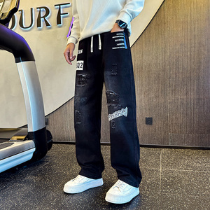 2025秋冬新款牛仔裤男直筒宽松高级感破洞工装裤子1001B231P58，男装牛仔裤，星座1001