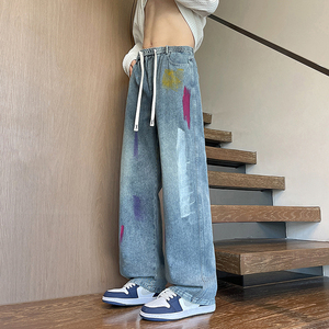 2025秋季新款牛仔裤男直筒宽松高级感弯刀裤油漆裤子1001GF11P58,男装牛仔裤,星座1001