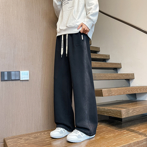 2025秋冬加厚卫裤男士直筒宽松休闲拼接运动裤阔腿裤1001GF29P68图片