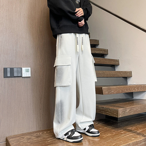 2025秋冬加厚卫裤男士直筒宽松休闲拼接运动裤阔腿裤1001GF27P68图片
