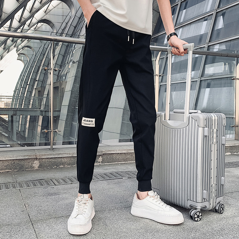 2026春季白色束脚休闲长裤修身小脚裤拼接潮牌松紧裤1001B57P48，男装休闲裤，星座1001