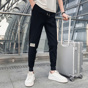 2026春季白色束脚休闲长裤修身小脚裤拼接潮牌松紧裤1001B57P48，男装休闲裤，星座1001