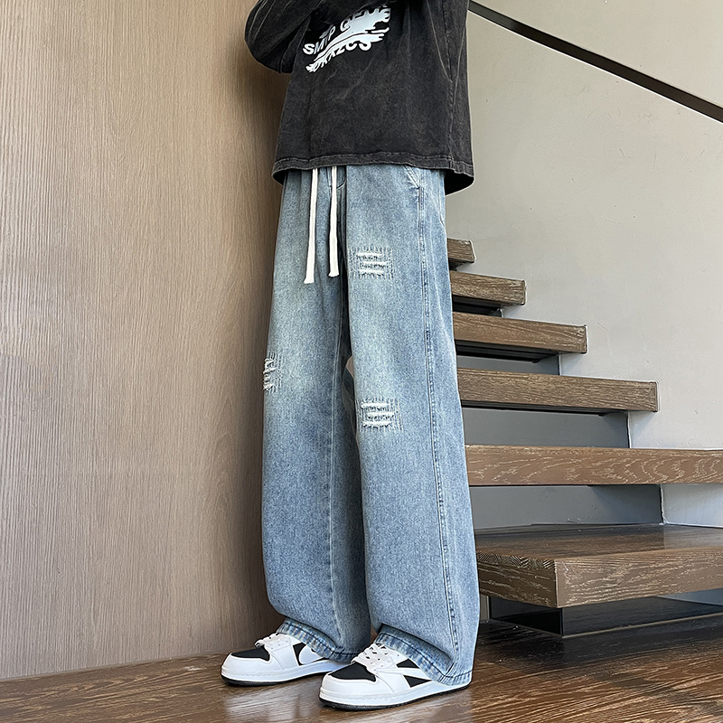 2025秋季新款牛仔裤男直筒宽松高级感弯刀裤刮烂裤子1001GF08P58，男装牛仔裤，星座1001