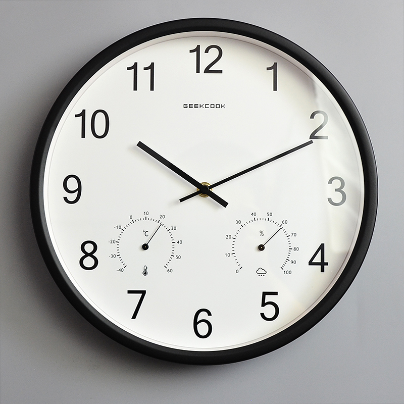 创意风超静音湿度圆形客厅挂钟