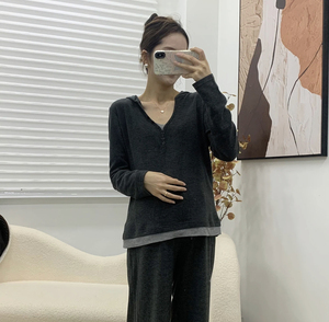 孕妇秋装套装新款慵懒风设计阔腿裤宽松休闲假两件上衣秋冬两件套