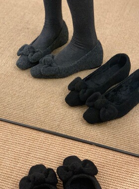 内增高蝴蝶结灰色加绒单鞋女豆豆鞋保暖棉鞋一脚蹬毛毛鞋外穿