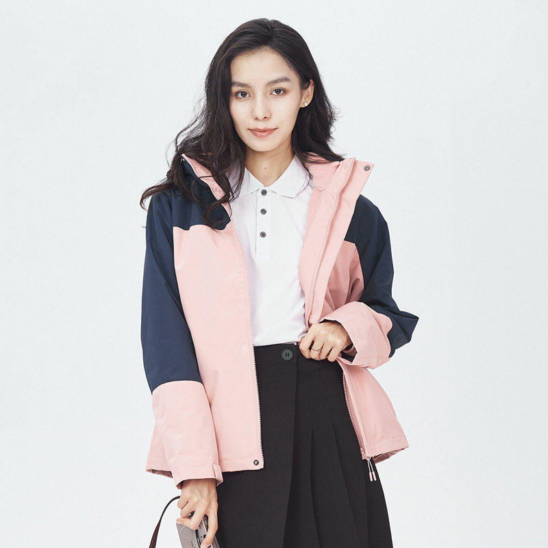 女装冬季新款时尚拼色连帽加厚保冲锋衣