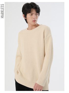 Markless慵懒简约菠萝针毛衣秋季新款男士宽松圆领套头打底衫韩版