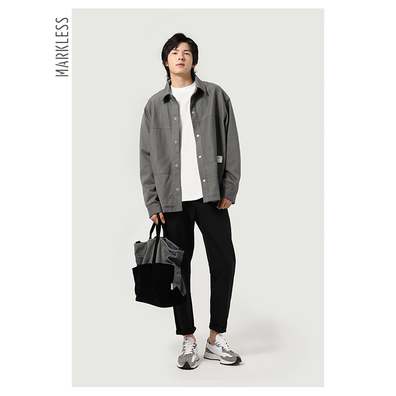 Markless新款男士夹克长袖秋季潮男宽松休闲修身外套复古肌理感