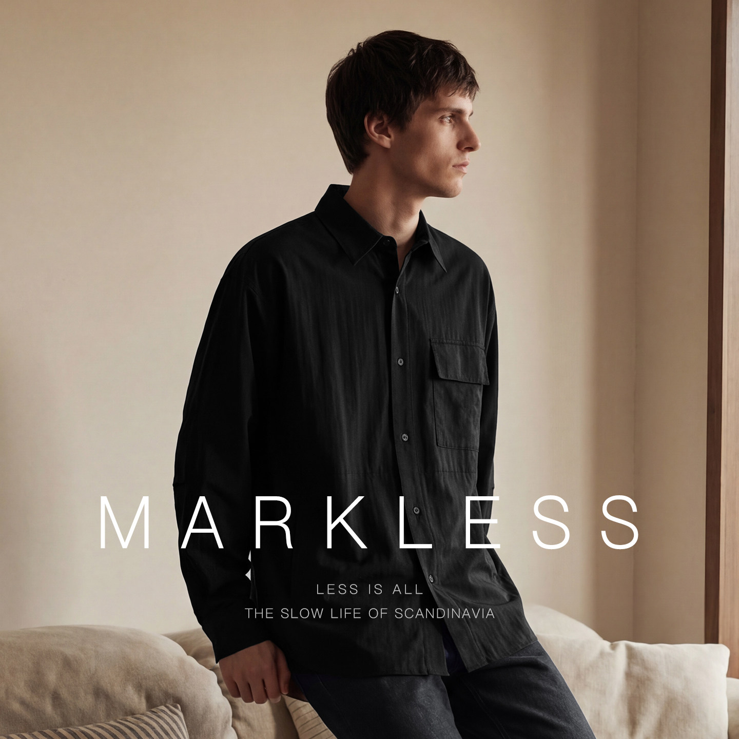 Markless100%棉男士衬衫 2026春季新款长袖衬衣宽松翻领休闲外套
