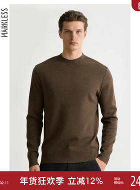 Markless可机洗绵羊毛衫秋冬季新款毛衣内搭男士保暖针织衫打底衫