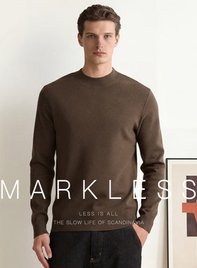 Markless可机洗绵羊毛衫秋冬季新款毛衣内搭男士保暖针织衫打底衫