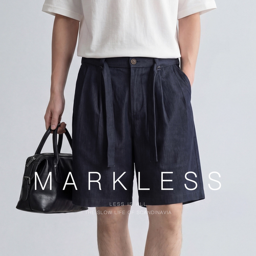 Markless莱赛尔交织垂感直筒水洗牛仔短裤男夏季薄款宽松五分中裤
