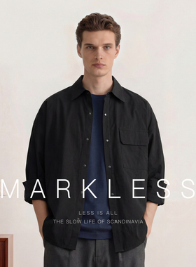 Markless100%棉男士衬衫 2026春季新款长袖衬衣宽松翻领休闲外套