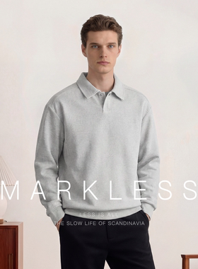Markless2026春款提花纹Polo领卫衣男士按扣套头休闲宽松翻领上衣