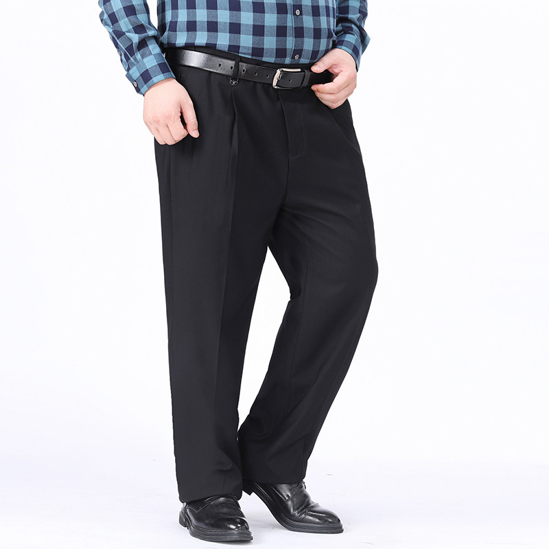 中老年人春季加肥加大码西装裤子休闲裤男肥佬爸爸装直筒长裤免烫