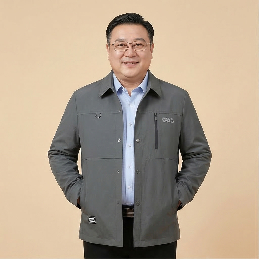 中老年爸爸翻领休闲外套春秋季薄款宽松加肥加大码中年男装夹克