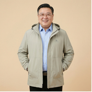 都市休闲春秋薄款中年男款连帽休闲夹克男肥佬胖子加肥加大外套