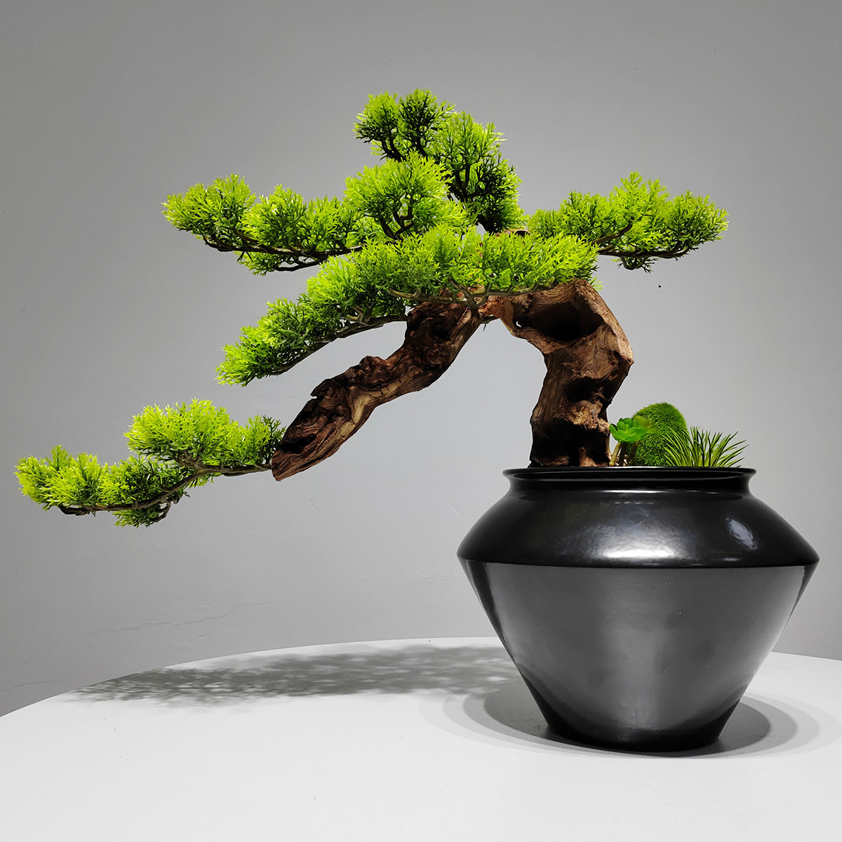 新中式仿真迎客松绿植禅意盆景酒店会所茶室桌面前台装饰品摆件