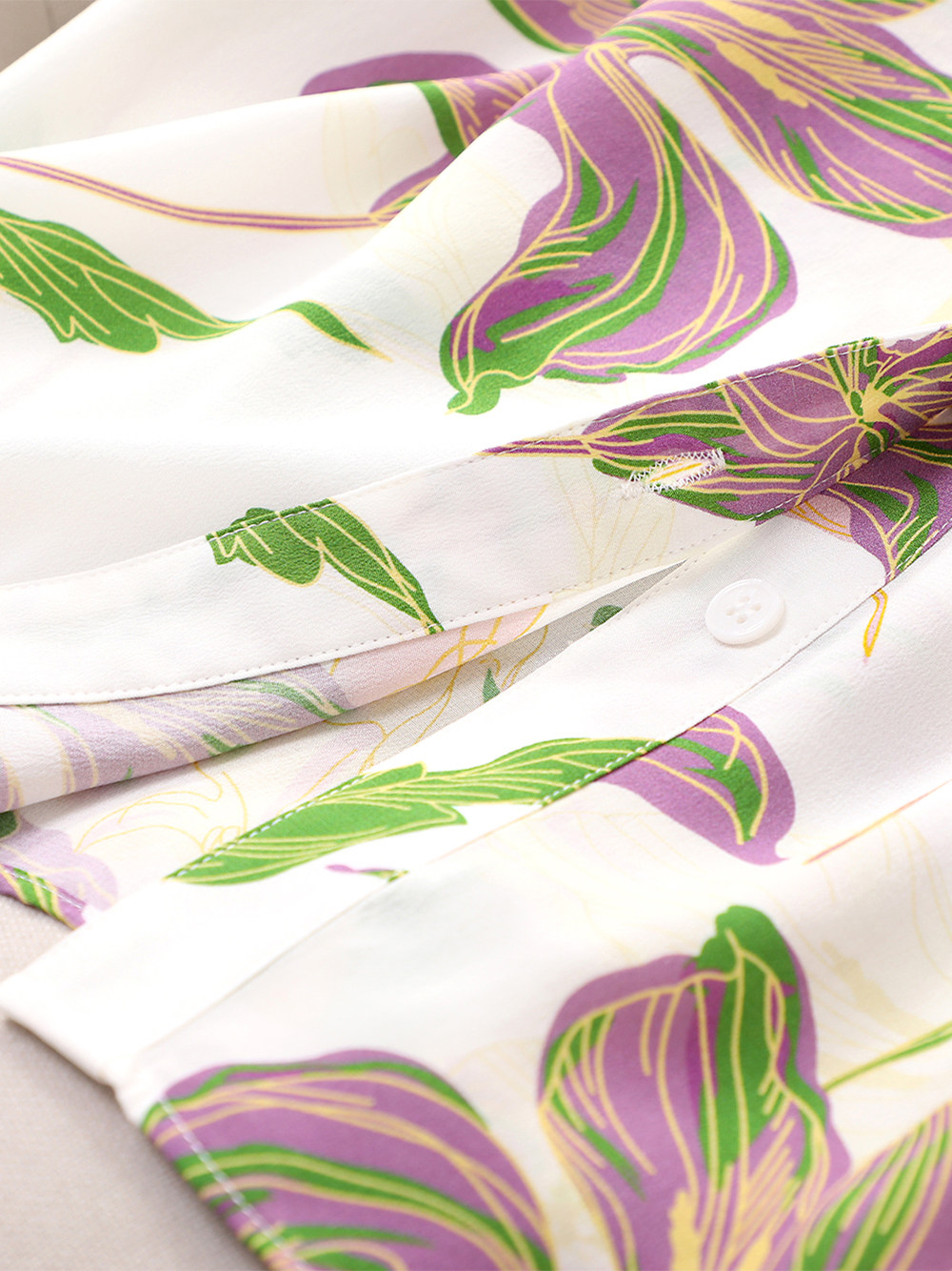 MEIXIAN YANKONG SUMMER CASUAL VERSATILE PURPLE PRINTED SILK SHIRT WOMENS 2023 NEW TEMPERAMENT MULBERRY SILK TOP