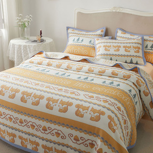 高档全棉六层纱布床盖三件套长绒棉纯棉单件加厚榻榻米床单铺盖毯