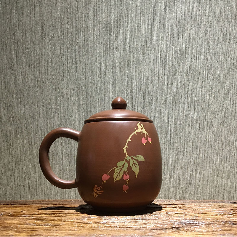 云南建水紫陶茶壶茶具 大主人杯 带盖茶杯 办公室茶杯 带把老板杯