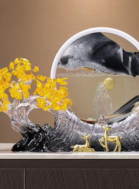 新中式入门玄关发财树流沙画摆件轻奢高档办公室客厅电视柜装饰品