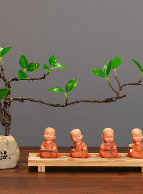 禅意小和尚摆件小沙弥佛系茶桌小摆件客厅书房意境装饰摆件新