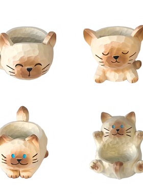 【可装水晶】创意猫猫暹罗猫收纳摆件萌趣动物办公室桌面装饰品