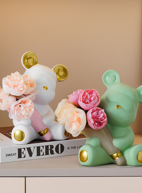 创意捧花暴力熊治愈情绪小摆件客厅玄关酒柜电视柜桌面家居装饰品
