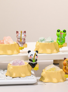 卡通萌宠钓鱼小动物矿香石香薰办公室工位治愈系装饰摆件创意礼品