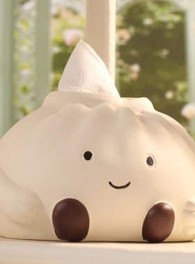 可爱创意包子造型陶瓷抽纸盒高颜值客厅家用桌面纸巾盒装饰摆件