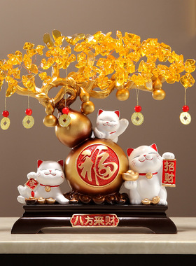 发财树招财猫桌面摆件客厅办公室前台收银台装饰乔迁新居开业礼物