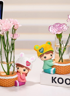 创意可爱摆件品复活节兔子盆栽装饰桌面花篮萌宠圣诞礼物定制水培