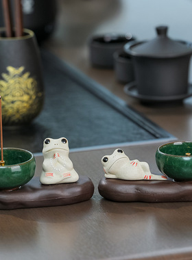 禅意佛系青蛙茶宠家居摆件陶瓷工艺品茶桌装饰茶道摆设新款小青蛙