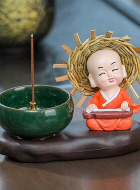 小和尚香插摆件办公室装饰香座桌面小摆件家用线香座新款树脂公仔
