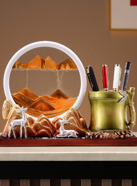 新中式节节高升流沙创意摆件玄关博古架书房书桌办公室笔筒摆设品