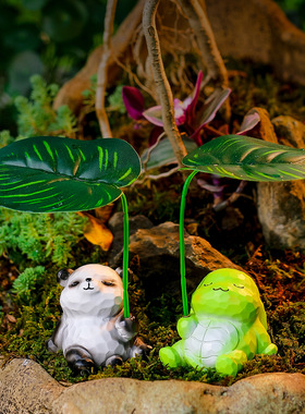 萌趣卡通青蛙熊猫打伞户外花园布置装饰创意仿真动物阳台造景摆件