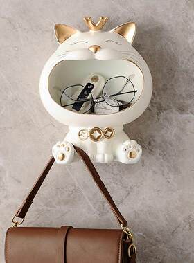 招财猫进门口入户壁挂口罩钥匙摆件收纳玄关装饰品创意免打孔挂钩