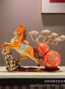 新中式马到成功葫芦发财树摆件家居入户玄关客厅电视柜桌面装饰品